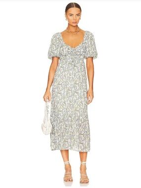 MINKPINK Juniper Midi Dress in White Blue and Green Size XL